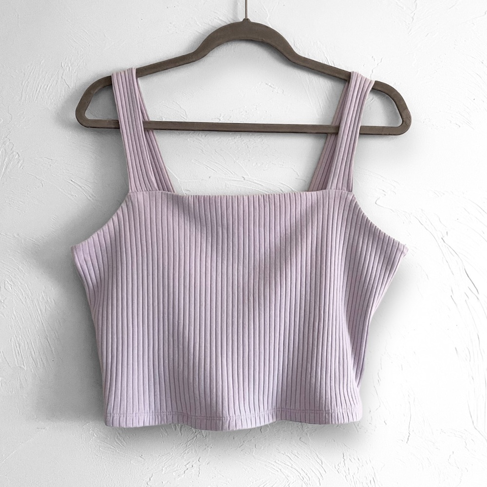 Ribbed Square-Neck Crop Top in Light Lavender
